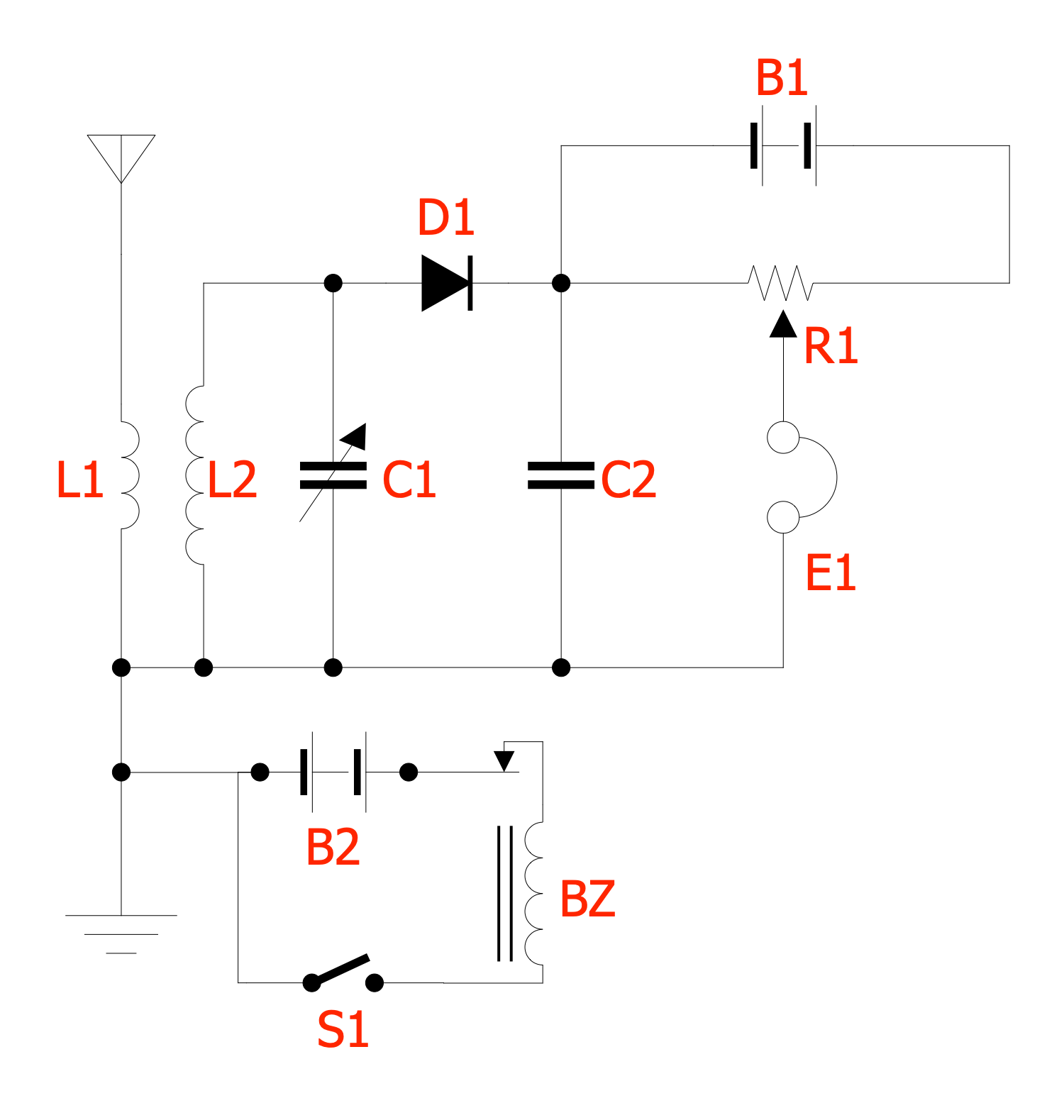 Crystal Radio Circuit with Bias and Buzzer