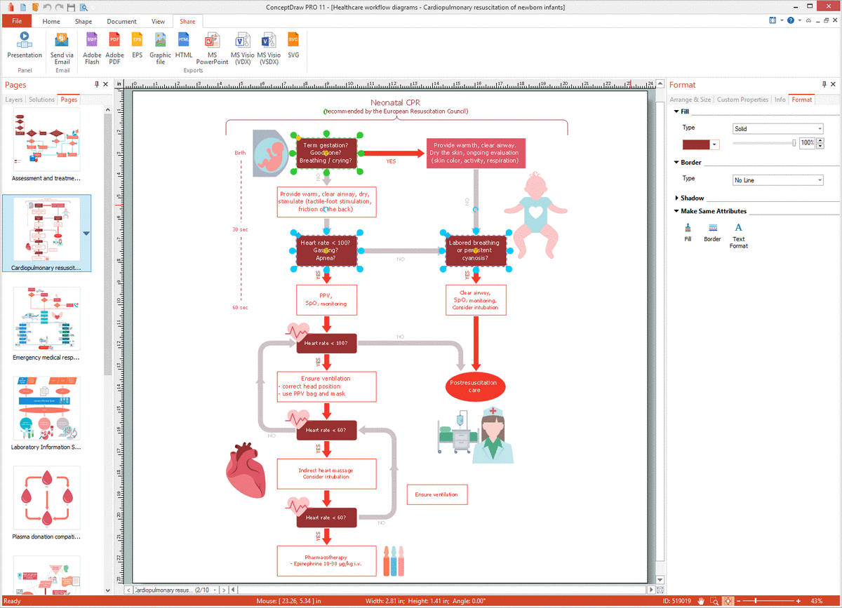Healthcare Management Workflow Diagrams solution for Microsoft Windows and macOS