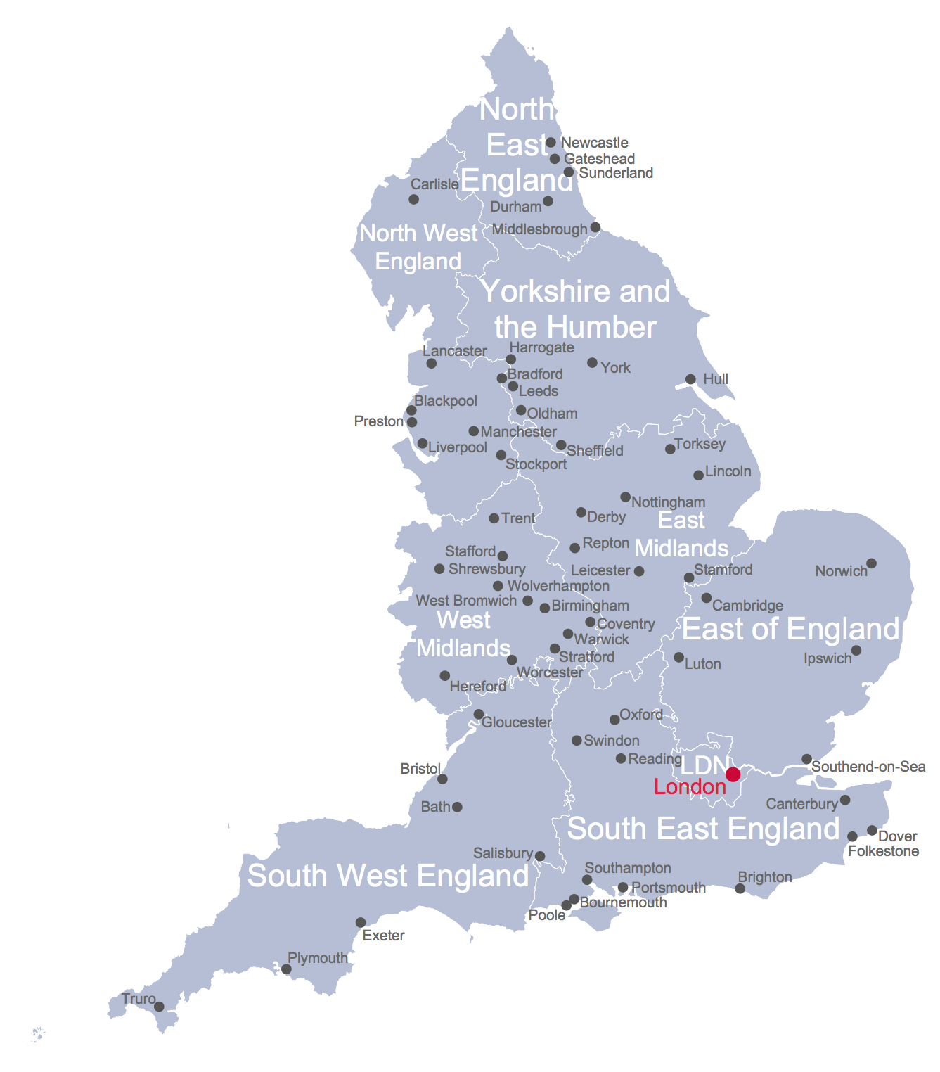 English Cities and Towns Map