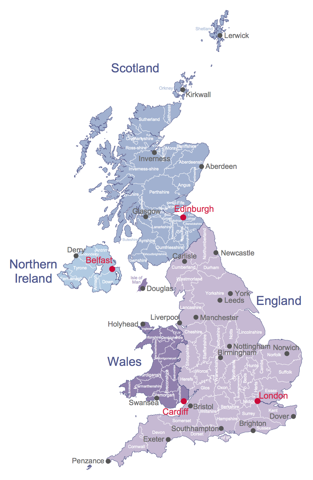 Map of the British Isles Counties