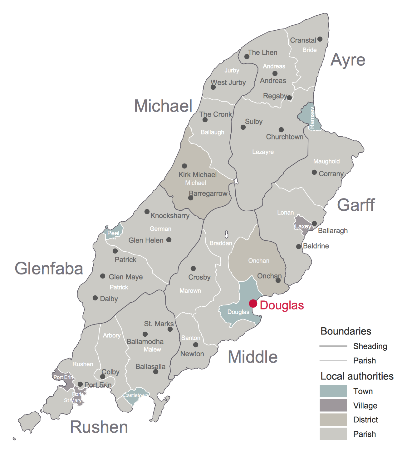 Map of the Isle of Man Sheadings and Parishes