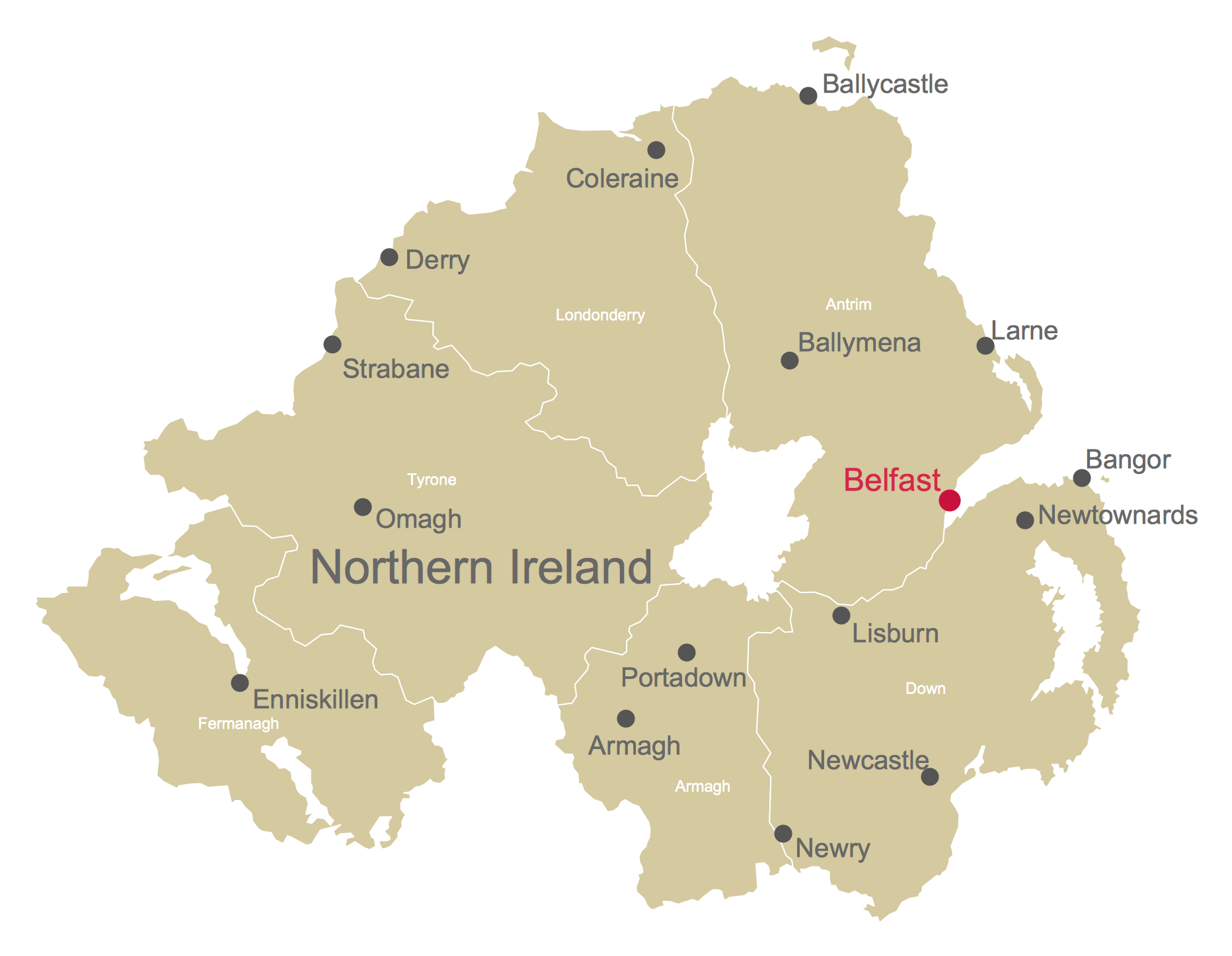 Northern Ireland Cities and Towns Map